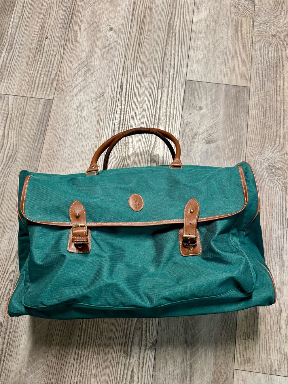vintage Polo Ralph Lauren green canvas and tan leather briefcase/messenger bag